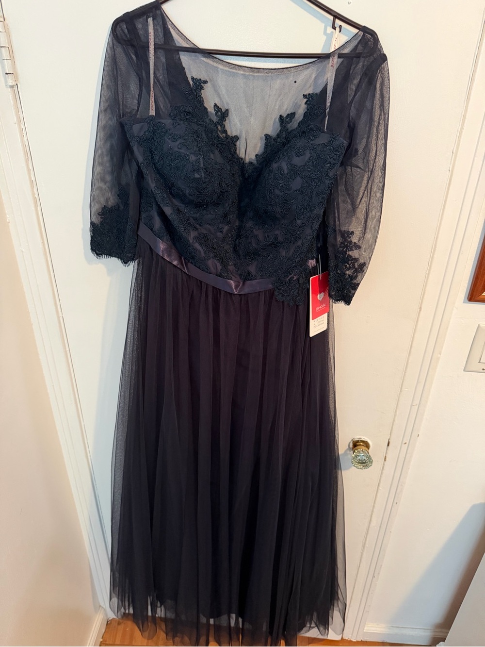 JJs House Navy Lace & Tulle Evening Dress